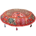 thumbnail image 2 of Stylo Culture Ethnic Kids Floor Pillow Round Vintage Patchwork Cushion Cover Red Big Sitting Pillows 22" Decorative Decor Seating Tuffet Seat Pouf Cover Footstool Cotton Embroidered 1 Pc, 2 of 4