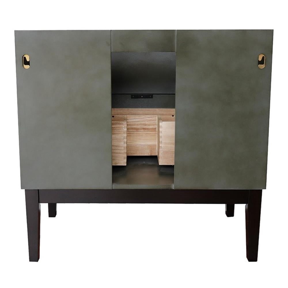 Bellaterra Home 37" Single vanity in Linen Gray finish top with White Carrara and round sink
