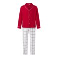 thumbnail image 2 of Family Matching Pajamas Set Solid Long Sleeve Lapel Button Down Tops Plaid Pants Holiday Pajamas, 2 of 10