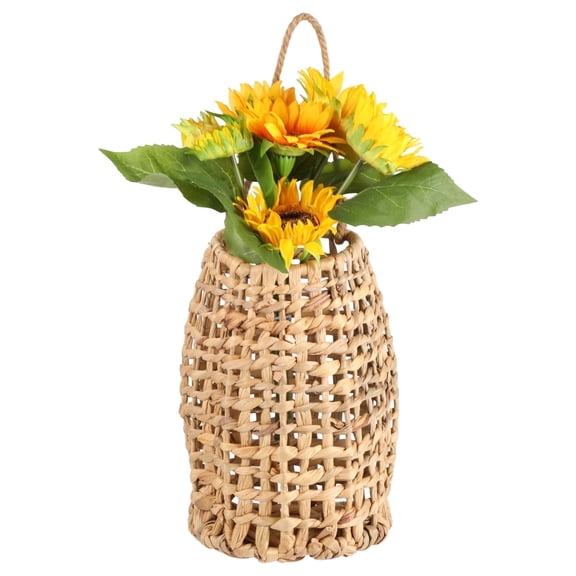Handcrafted Woven Hanging Flower Basket – Rustic Farmhouse Door Hanging Storage Basket, Natural Water Hyacinth, for Flowers, Vegetables or Home Decor