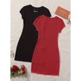 thumbnail image 3 of Trajes De Vestir De Dos Piezas, Conjunto De 2 Piezas De Vestido Informal Acanalado Con Cuello Redondo De Manga Corta, Ropa De Mujer, 3 of 4
