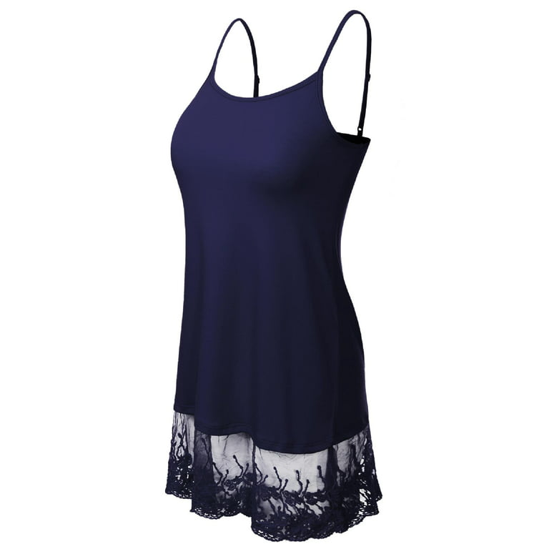Made by Olivia Women's Long Line Cami with Lace Extender Camisole Tank Top  