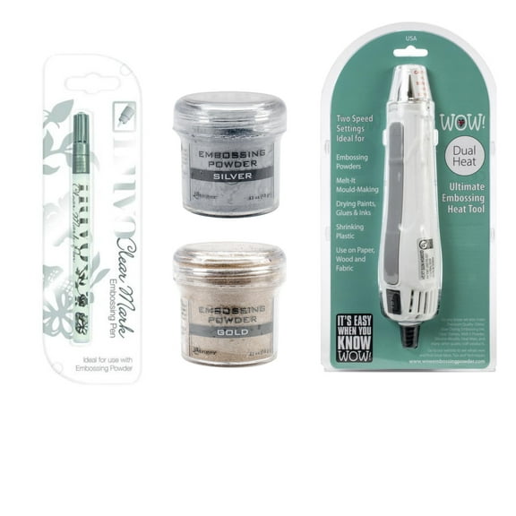 Embossing Starter Kit: Wow Heat Tool Machine, Emboss It Pens, Wow Gold, Silver, Platinum and Copper Powder Set