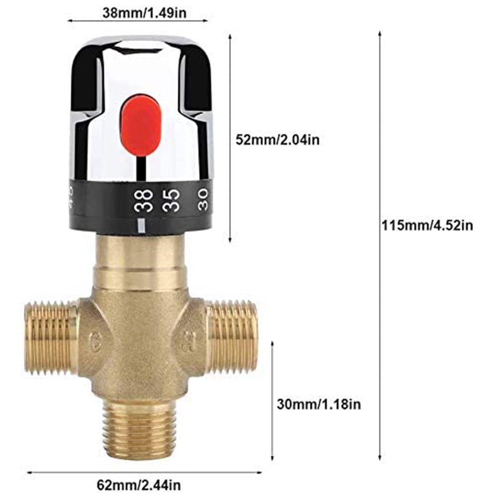 Thermostatic Mixing Valve – Solid Brass G1/2, Set To 38°C, Safety Lock At 42°C – For Shower, Bathroom, Kitchen – Prevents Scalds, Easy Install