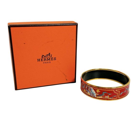 Pre-Owned Hermes HERMES Bangle Bracelet Emaille GM Other Red x Gold (Good)