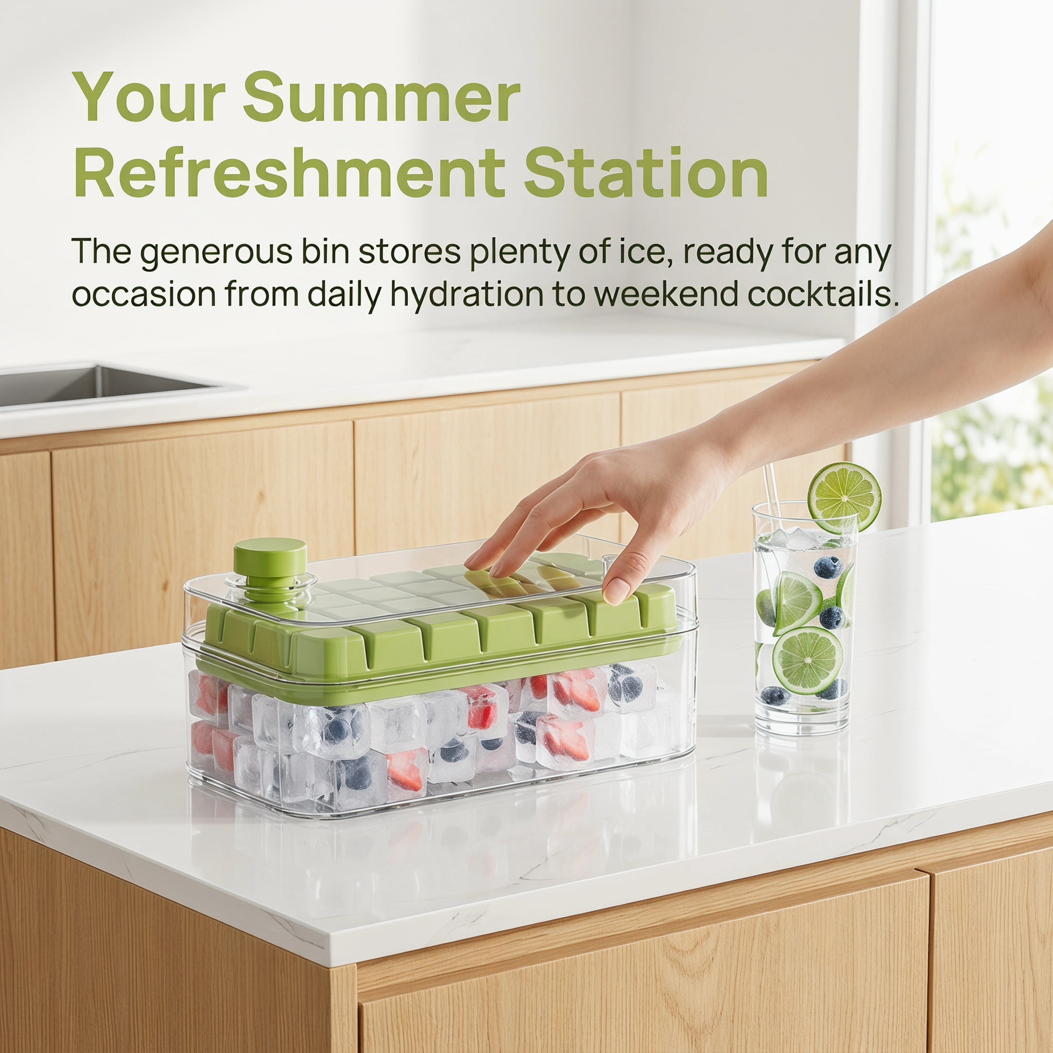 Large Capacity Ice Cube Tray with Easy-Release Design, 18.3x10.8x7.2cm Fast-Freezing Ice Maker Bin for Chilled Cocktails & Refreshing Beverages
