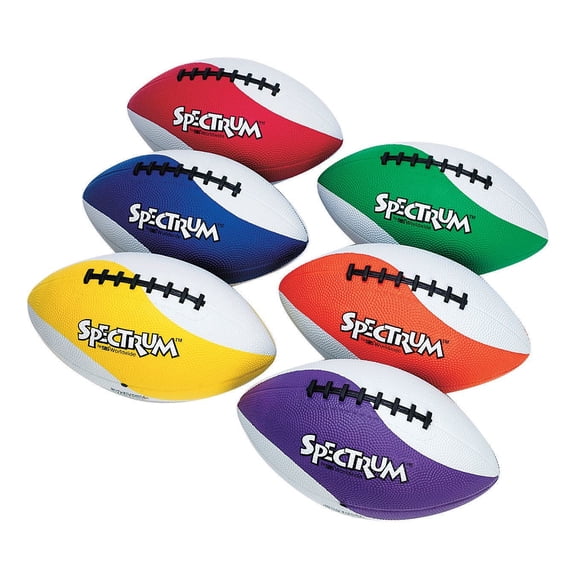 Spectrum Rubber Football Set. Intermediate Size Balls Perfect 10-14 Year Old Kids have Tacky, Easy Grip Pebble Surface.  6 Color Set.