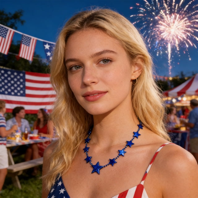 Collier de la Fête de l'Indépendance 10 Pcs, Collier de la Fête de l'Indépendance Vacemry, Bijoux Star Rouges Argent Bleus Patriotiques, Ensemble de 3 Pendentifs Star à Cinq Branches pour Fête de la Fête Nationale Festival Parade, Patriotique