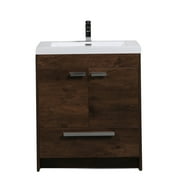 Eviva Lugano 30" Rosewood Modern Bathroom Vanity with White Integrated Acrylic Sink