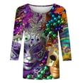 thumbnail image 4 of Cavosen Mardi Gras Casual Tops for Women 3/4 Sleeves Carnival Shiny Mask Graphic Print Blouse Round Neck Party Holiday Shirts Comfy Stylish Festival Tops Dressy Party Funny Tees L, 4 of 5