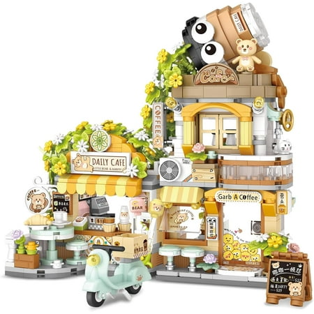 Street View Tea Shop Mini Building Blocks, MOC Creative Building Toys Cute Panda Animals Building Set for Girls 6-12, Simulation Architecture Construction Toy, Gift Idea for Kids Adults (860PCS)