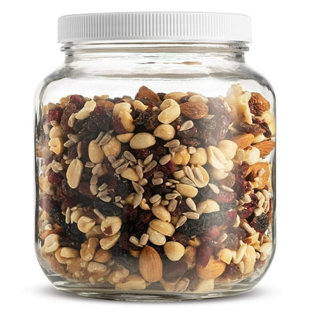Half Gallon Glass Mason Jar (64 Oz) Wide Mouth with Plastic Lid, USDA Approved BPA-Free Dishwasher Safe Canning Jar for Fermenting, Sun Tea, Kombucha, Dry Food Storage, Clear (1 Pack)