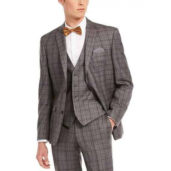 Bar III Men's Slim Fit Plaid Suit Separate Jacket Gray Size 42