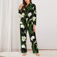 thumbnail image 2 of Pajama Sets for Women 2 Pcs, Calla Lily Flowers Black Button Down Long Sleeve Sleepwear Lounge PJ Sets, 2 of 6