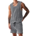 thumbnail image 3 of Men Crochet 2 Piece Outfits Mesh Sheer Tank and Shorts Summer Fishnet Shorts Set for Beach Casual Gray XXXL, 3 of 7