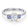 thumbnail image 3 of Gem Stone King 925 Silver and 10K Yellow Gold White Moissanite and Blue Tanzanite Engagement Ring for Women | 1.26 Cttw | Oval 7X5MM | Gemstone Birthstone | Size 6, 3 of 7