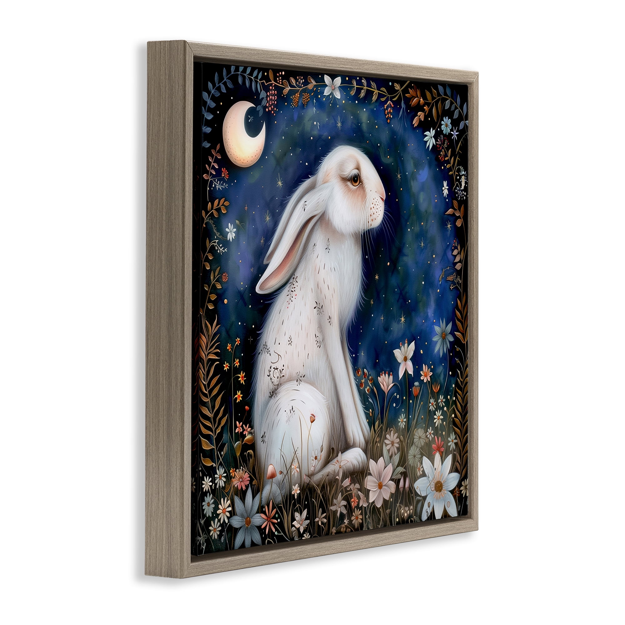 Stupell Industries White Rabbit Forest Scene Animals Painting Brown Floater Framed Canvas Art Print Wall Art, 25 x 25
