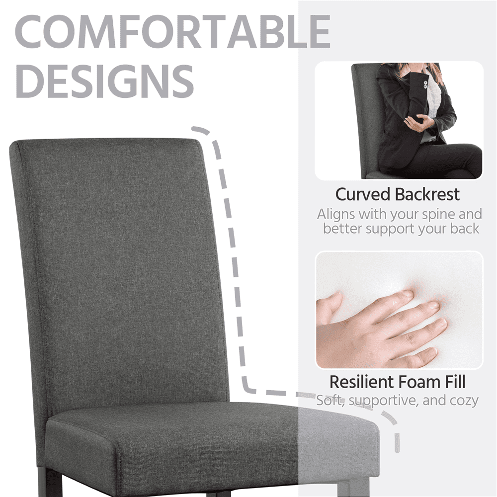 Alden Design 4pcs Fabric Upholstered Parson Dining Chairs for Home, Dark Gray