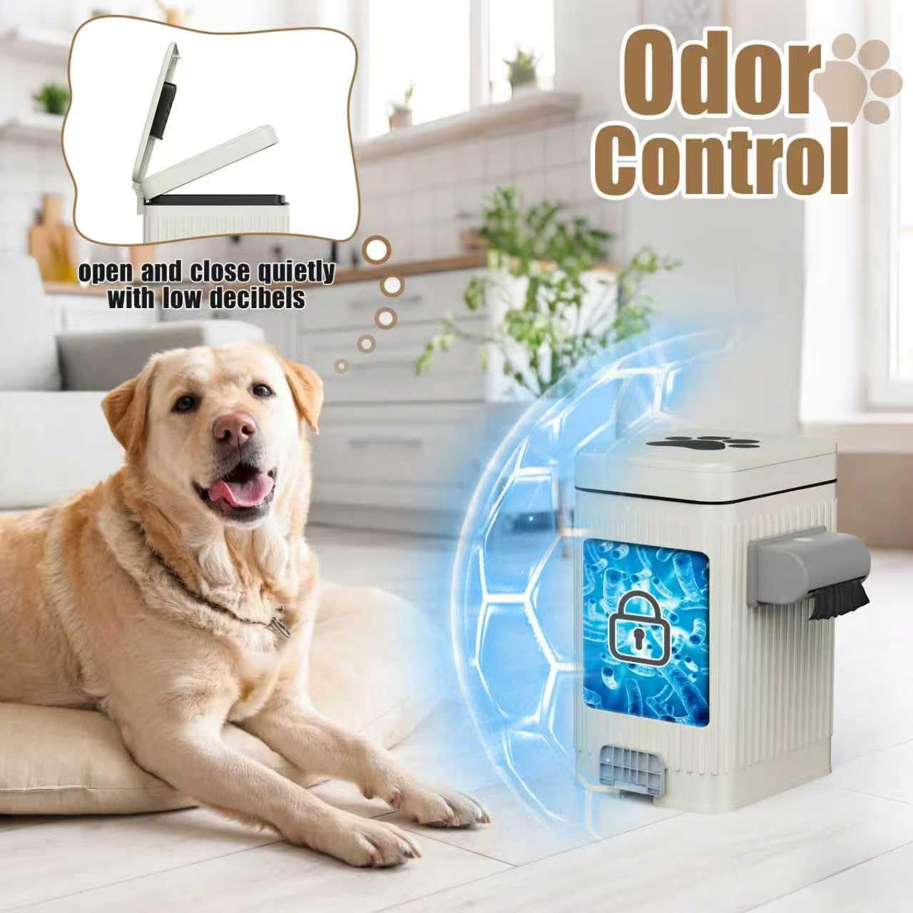 Dog Poop Trash Can for Outside & Indoor, 5L/1.3Gal Small Odor Control Pet Waste Bin with Carbon Filter, 2-Way Open (Step & Press Top), Dog Waste Container with Trash Bag Holder, White