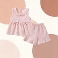 thumbnail image 5 of Avtoify Girls Solid Color Doll Collar Bowknot Casual Top Ruffle Short Pants Summer Toddler 2 Piece Outfits, 5 of 10