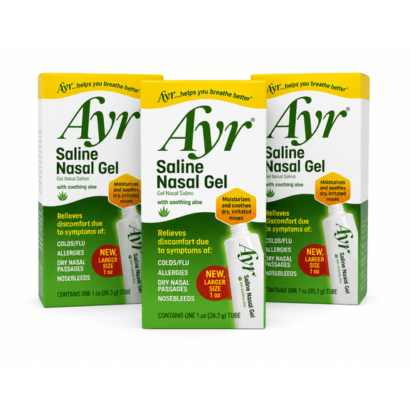 Ayr Saline Nasal Gel, Clear Unscented Moisturizing Formula, 1 oz 3 Pack