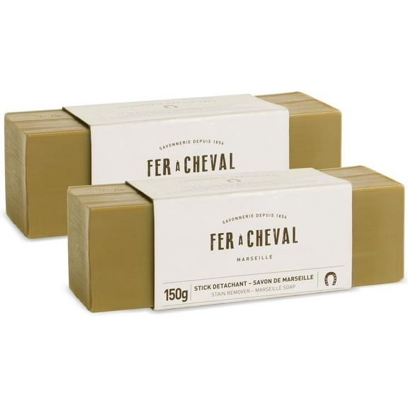 Fer à Cheval Marseille Soap Stain Remover Stick 2 Pack - Natural, Hypoallergenic, Travel-Sized Laundry Solution, 150g/5.29oz (Stick)