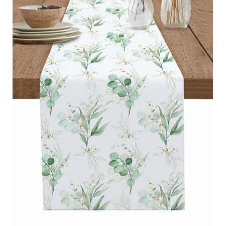 

Green Leaves Table Runner Simple Watercolor Eucalyptus Plants Herbs Tablerunners 13 x 70 Inch Table Decorations Tabletop Scarf for Summer Gathering Holiday Farmhouse Kitchen Dining Decor
