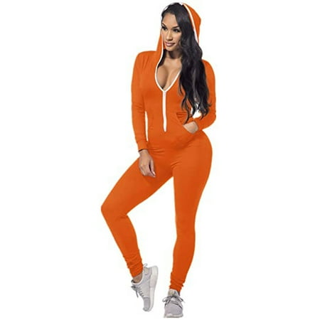 

Women`s Solid Color Long Sleeve Hoodie Zipper Pajamas Leopard Jumpsuit one piece jumpsuits for women