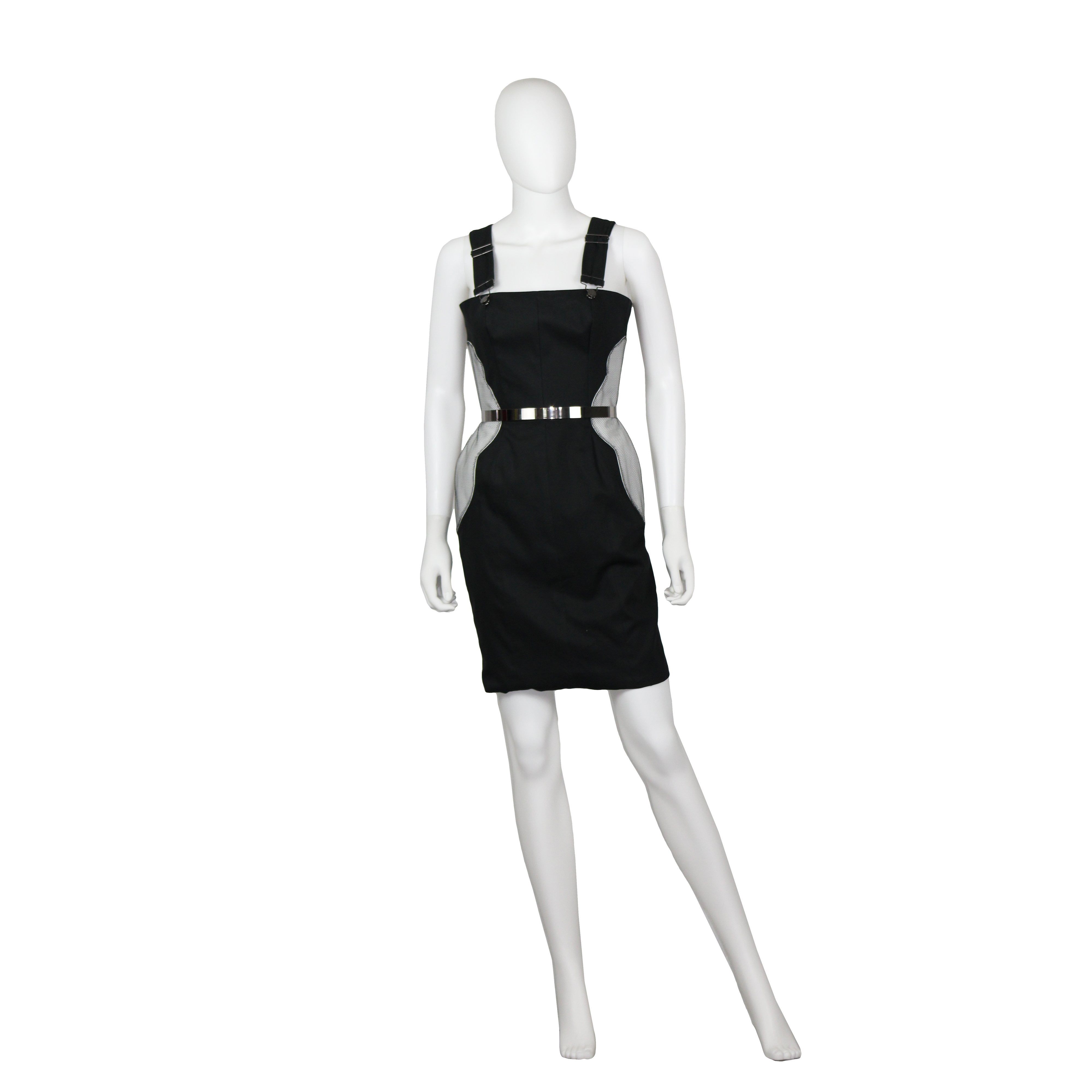 black overall mini dress
