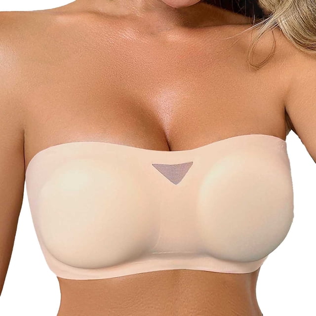 Gtoiithly Breathable Seamless Transparent Women's Bra with Detachable Straps for Comfort and Style Beige XL