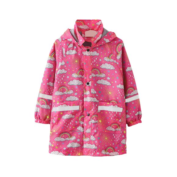 Penkiiy Manteau de Pluie Garçons Filles avec Poches Capuche Imprimée Imperméable Léger pour Enfants Vêtements de Pluie pour Fille Garçon 3-11 Ans Rose Vif pour 8-9 Ans
