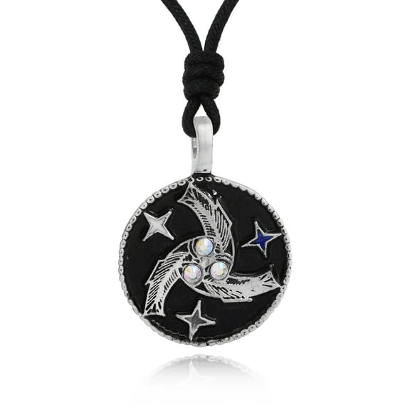 Opal Fish Trilogy Amulet Triquetra Silver Pewter Charm Necklace Pendant Jewelry With Cotton Cord
