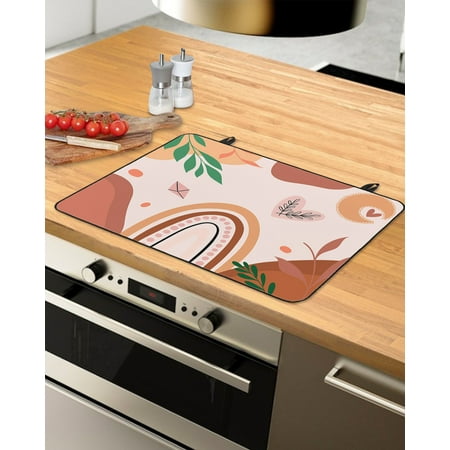 

Middle Century Stove Top Covers for Electric Stove Heat Insulation Fireproof Glass Cooktop Cover Counter Top Glass Stove Cover for Prevent Scratches 24 x21 Boho Geometric Botanical Love Heart