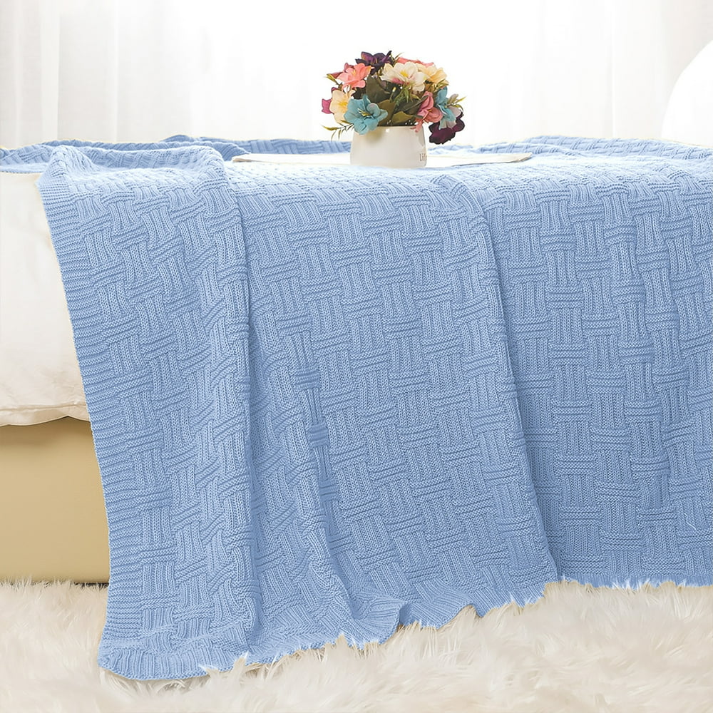Super Soft 100% Cotton Cable Knit Throw Blanket for Sofa Couch Bed