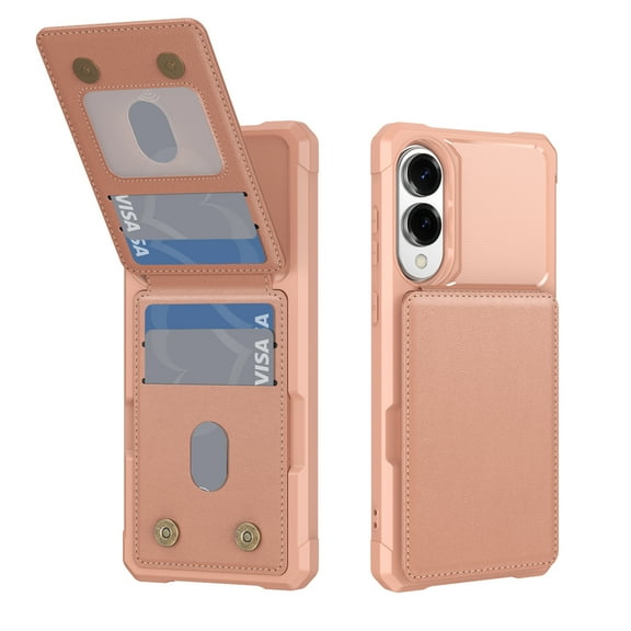 for Samsung Galaxy S25 Edge Case Wallet Credit Card Holder, Back Pocket Flip Kickstand Phone Cover Premium PU Leather TPU Bumper Anti-Scratch Shockproof Protective Rugged Shell, Rosegold