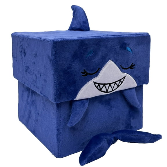 Happy Nappers: Adorable Storables - Shark - Blue & White - 8” Character Box & Surprise 8” Plush Toy w/ Weighted Paws, Square Storage Bin, Kids Age 1 