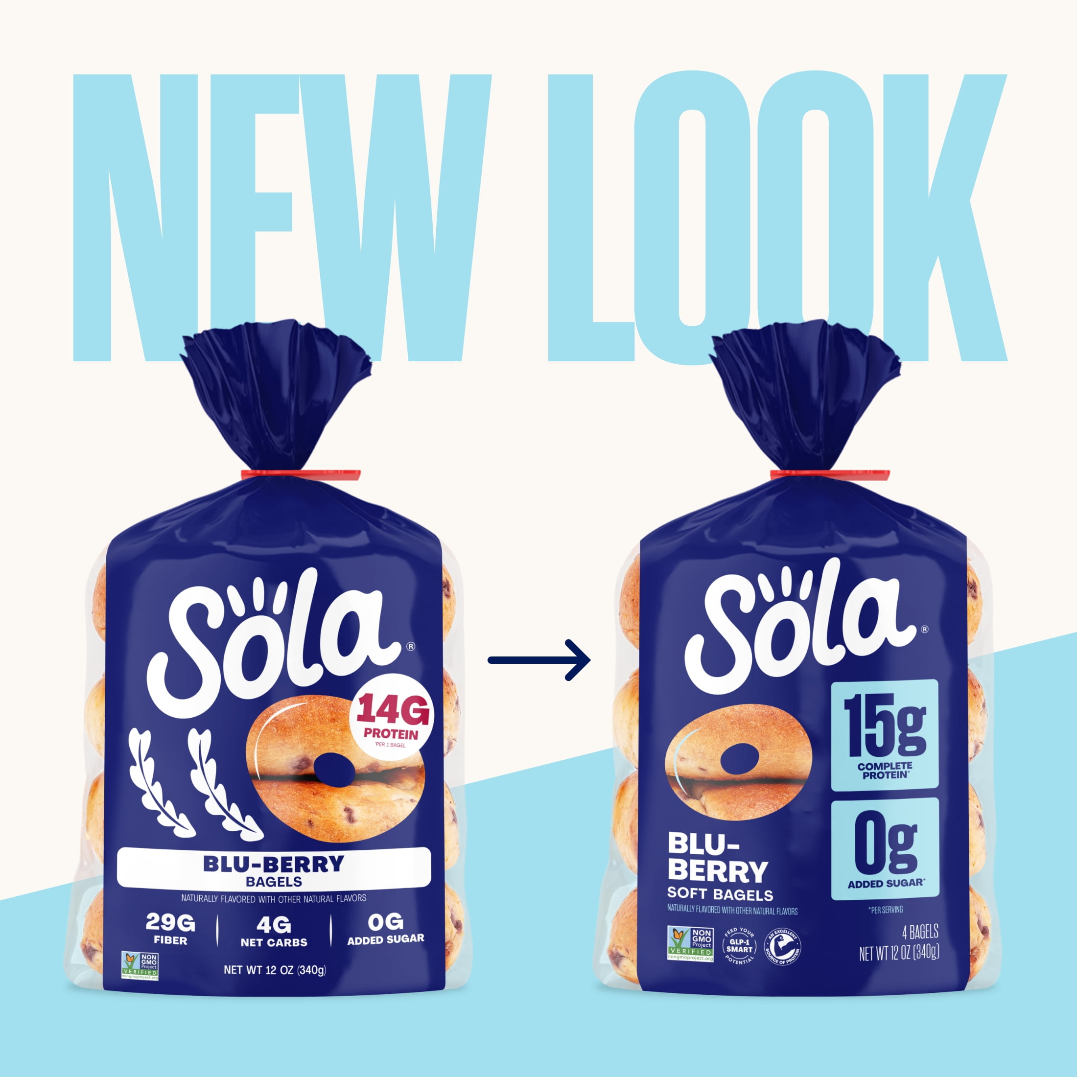 Sola Blu-Berry Protein Bagels, 15g Complete Protein, 12oz, 4 Count