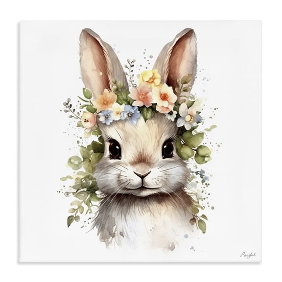 Stupell Industries Shabby Chic Flower Garland Bunny Canvas Art, 30 x 30, by Roozbeh