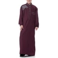 thumbnail image 2 of Coerni Thobe for Boys Embroidered Long Sleeve Muslim Outfits Half Buttons Kaftan Robe Casual Arabic Clothes for Youth Boy, 2 of 9