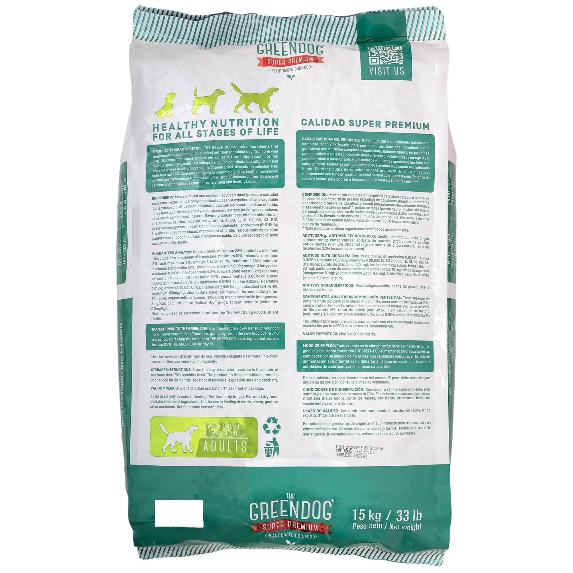 The Green Dog: Super Premium: Adult Regular Bite - 33 Lb Bag Dog Food - Plant Based Protein, Vegan Dry Pet Kibble, Gluten Free, Complete Nutrition