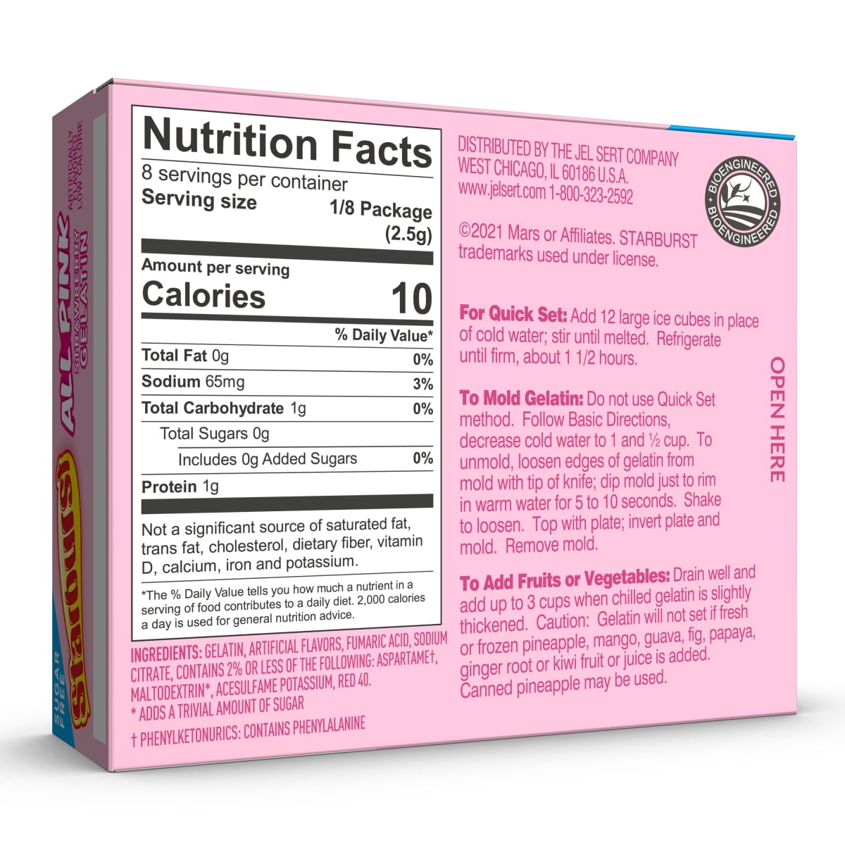 (6 pack) Starburst Sugar-Free All Pink Strawberry Gelatin Mix, 8 Servings, 0.69 oz Cardboard Box