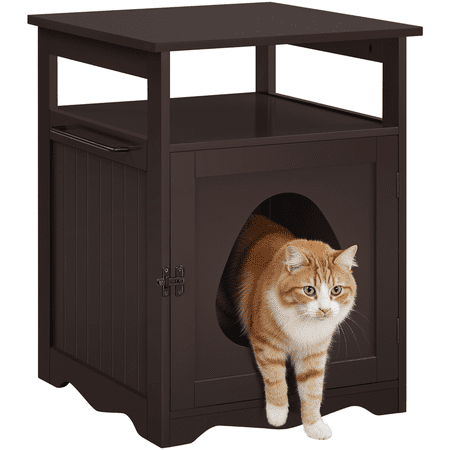 Yaheetech Indoor Wooden Cat Litter Box Enclosure with Open Shelf, Espresso