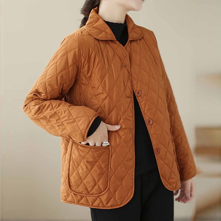 cllios Womens Stand Collar Quilted Jackets Short Padded Coat SLong