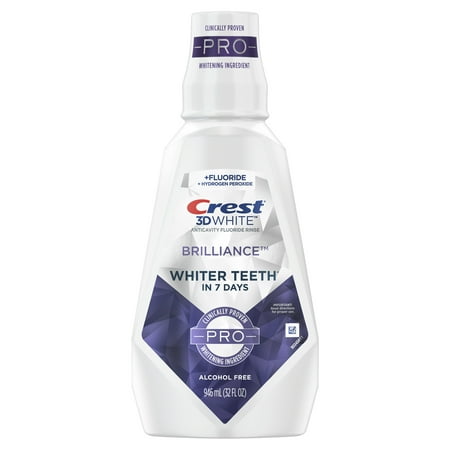 Crest 3D White Brilliance Pro Whitening Mint Mouthwash, 1L, (33.8 fl oz) ,Alcohol Free