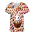 thumbnail image 5 of Easter Scrub Tops for Women Artistic Realistic Rabbit and Eggs Graphic V Neck Short Sleeve Professional Medical Uniform with Pockets Holiday Workwear, 5 of 6