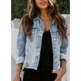 thumbnail image 5 of Eytino Jean Jacket for Women Long Sleeve Button Boyfriend Distressed Ripped Denim Jacket Coat with Pockets Blue S-2XL, 5 of 10