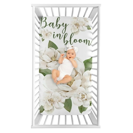 UPC: 0846480099154 | Sage Green and Ivory Watercolor Magnolia Photo Op Fitted Crib Sheet Girl by Sweet Jojo Designs