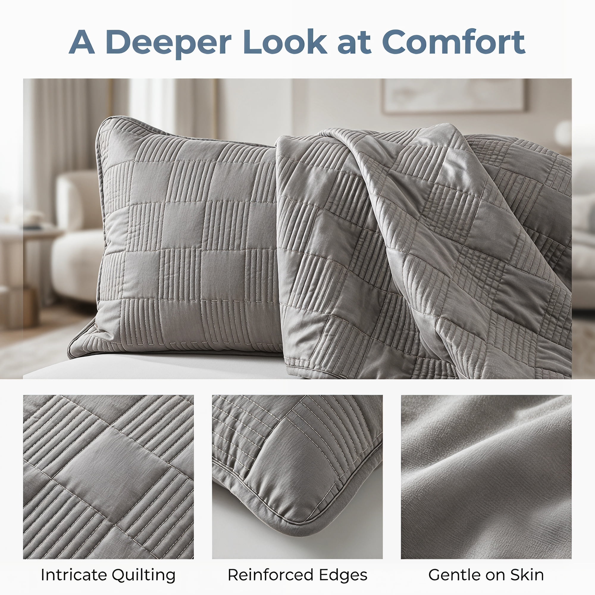 Unique Bargains Comfortable Pillow Protector, 2-pack, Polyester Quilted for Home Dark Gray