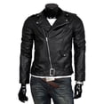 thumbnail image 4 of Men Leather Jacket Slim Fit Motorcycle Jacket Zipper Casual Coat Spring Autumn Winter, 4 of 7