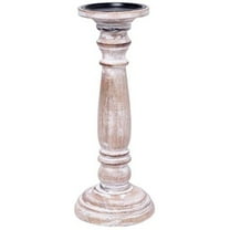 Hosley 12 Inch High White Wash Wooden Distress Finish Pillar Candle Holder
